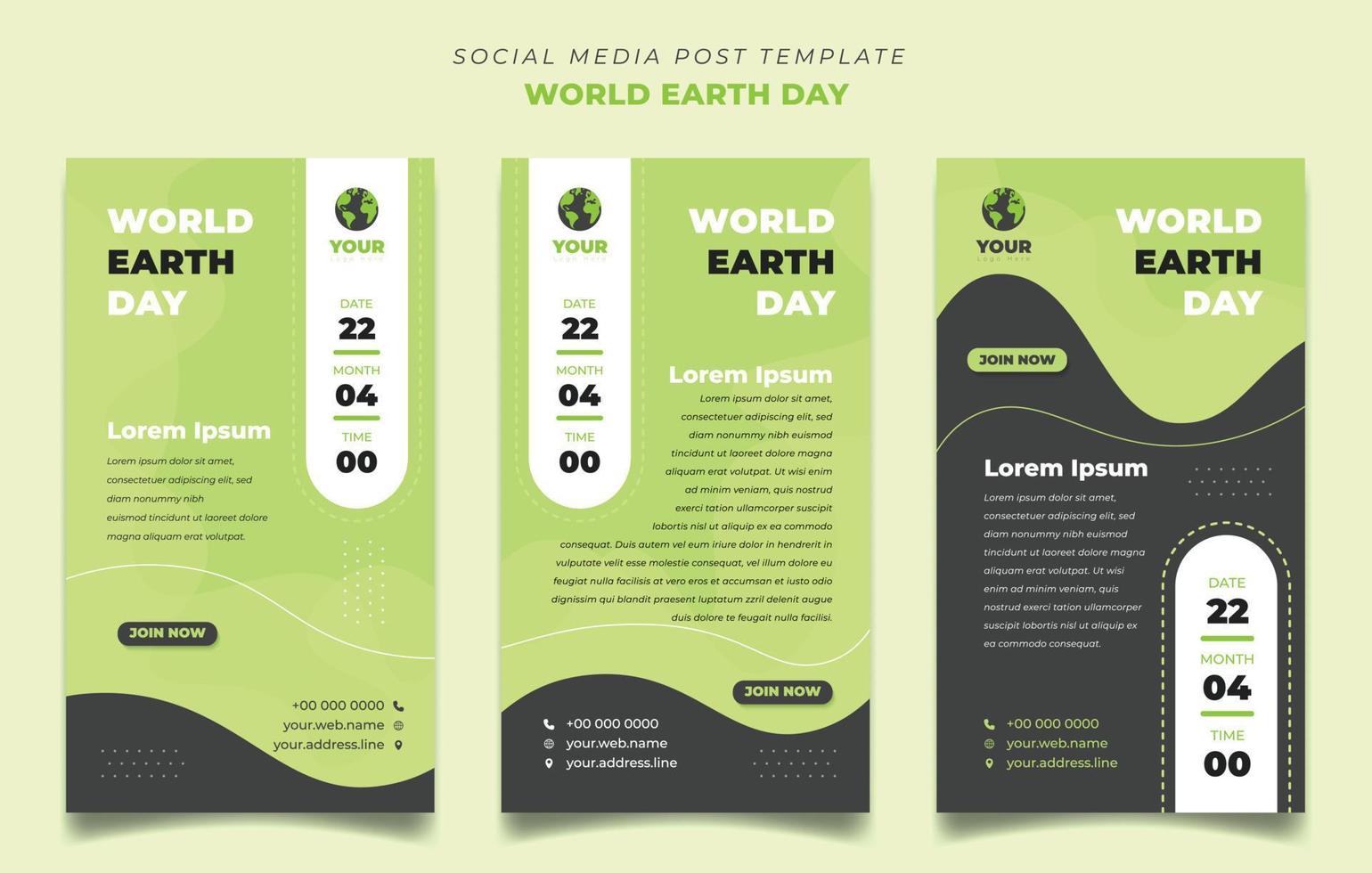 World earth Day template with green background. Set of social media post template in landscape background design. vector