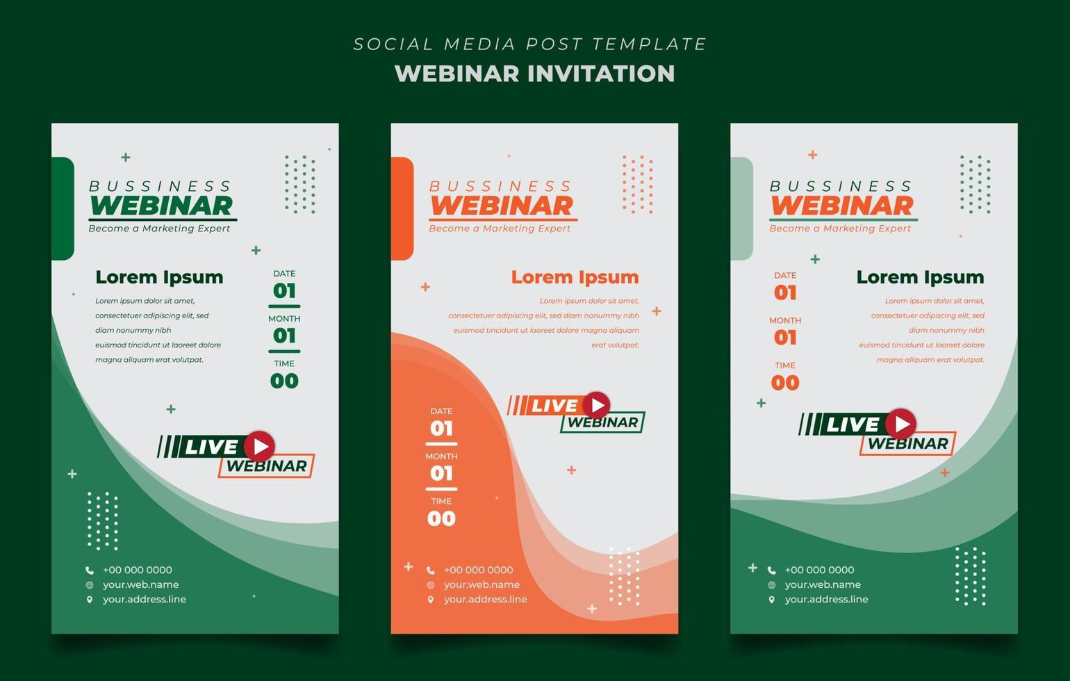 Social Media Post template with waving green and orange in portrait design for online advertising vector