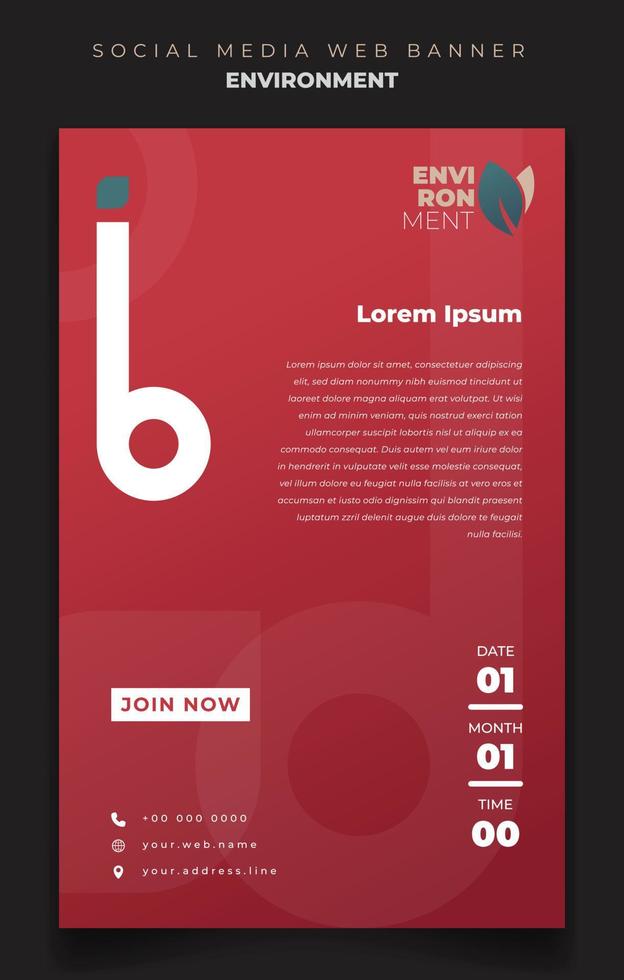 plantilla de banner web en paisaje con fondo rojo para diseño ambiental vector