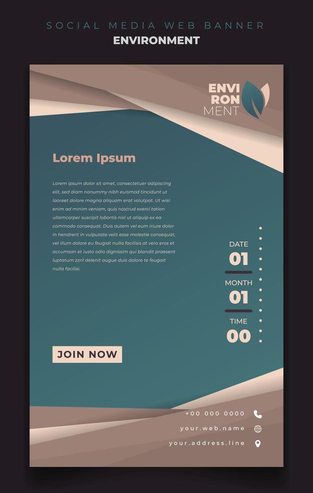 Web banner design for social media template with simple green geometric background in portrait vector
