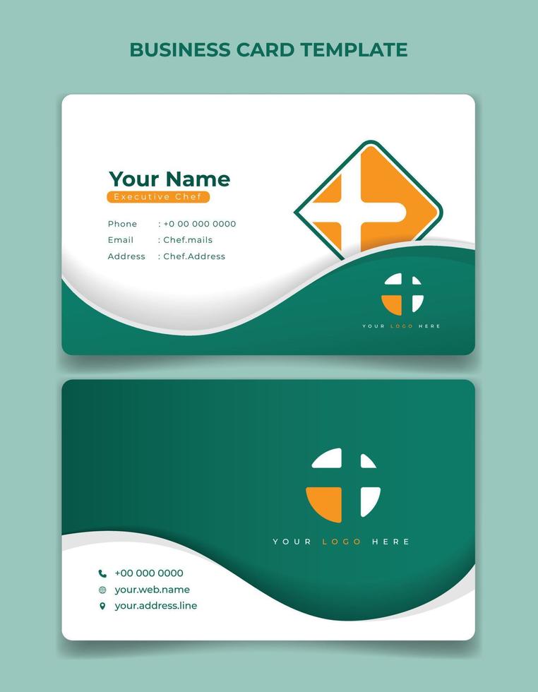 Business card in green and white with wavy design. vector