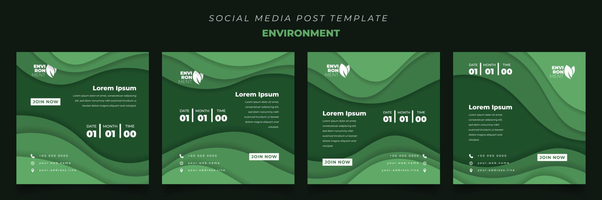 Social media template in square with green paper cut background for environment or nature design vector