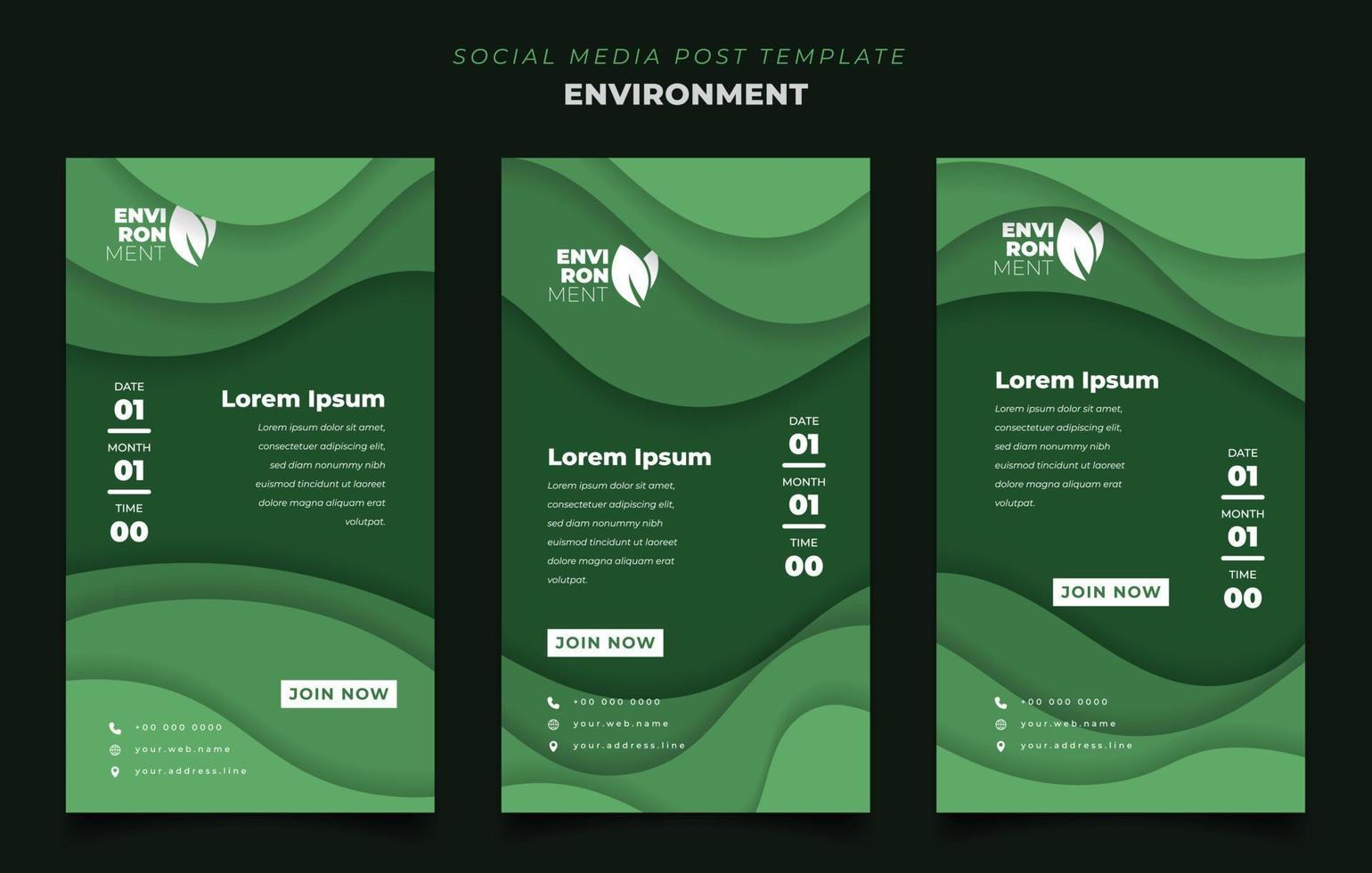 Social media post template in portrait with green paper cut background for environment design vector