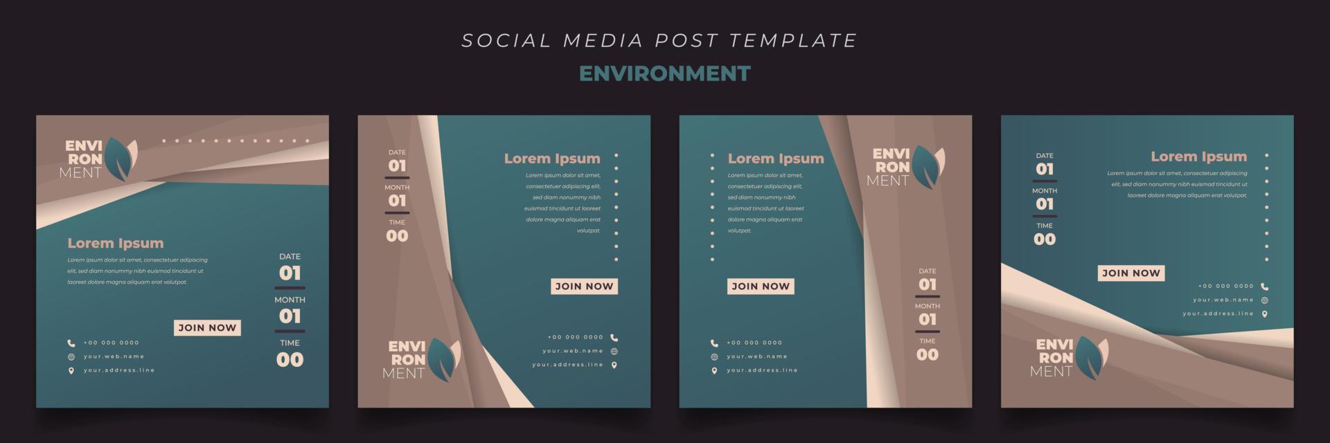 Set of social media template for environment day with green and brown background in square design vector