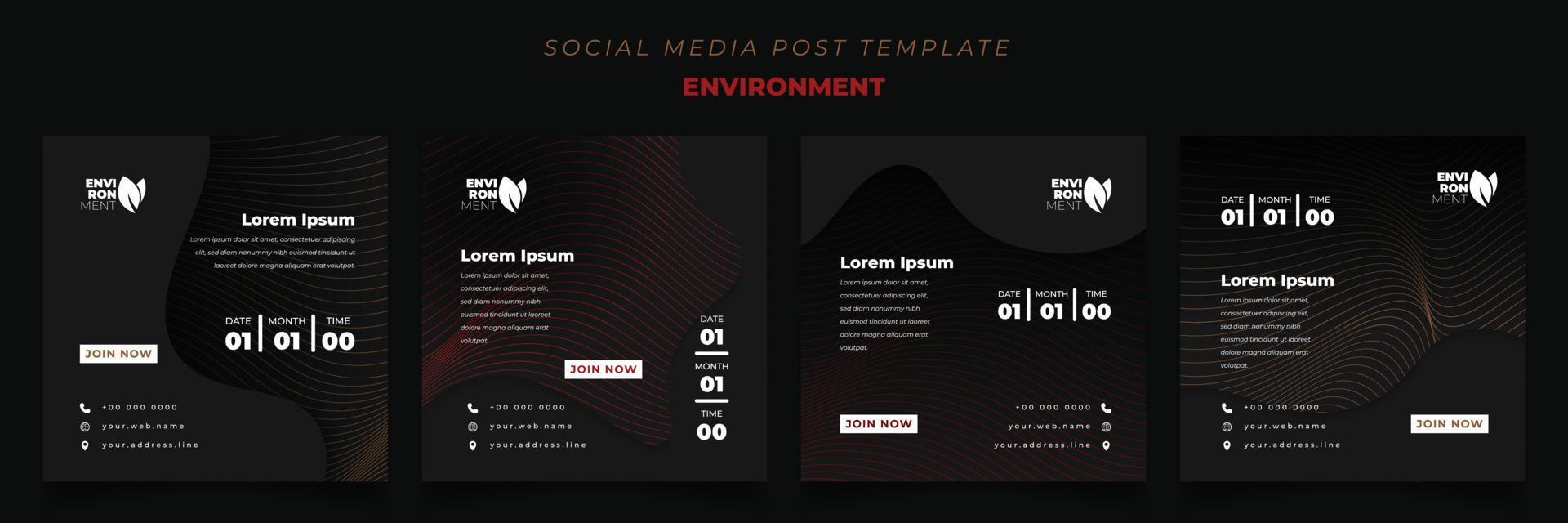 conjunto de plantillas de publicaciones en redes sociales con líneas en fondo oscuro para el diseño del entorno vector