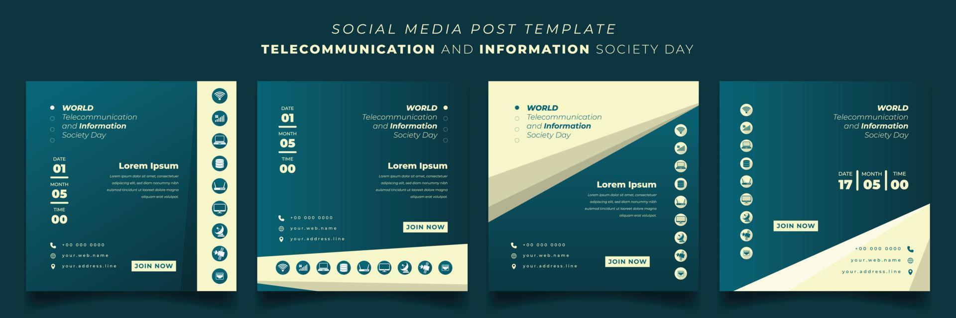 Set of social media post template for Information and Telecommunication design in square background vector