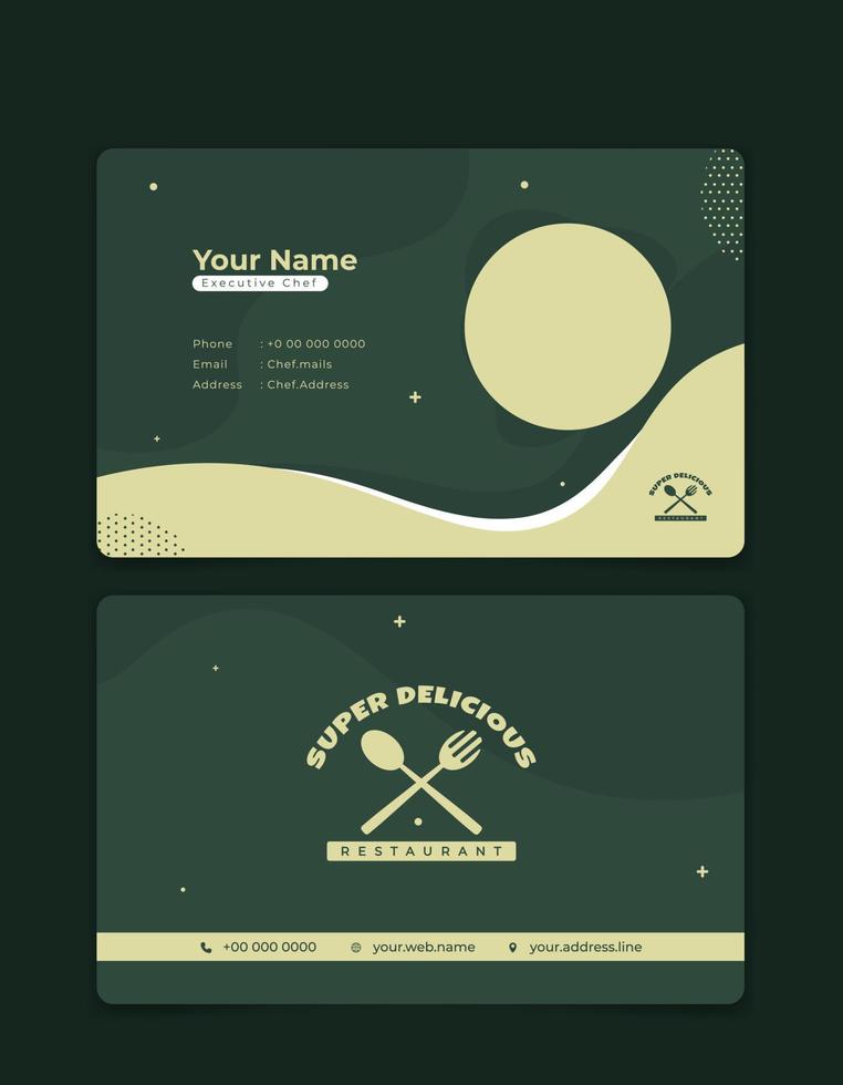 Green ID Card with simple waving design. Restaurant ID card design. vector