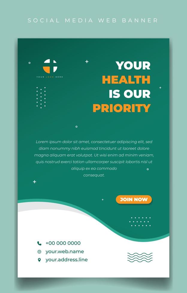 Social media template in Green and white with wavy design. Healthcare social media template design. vector
