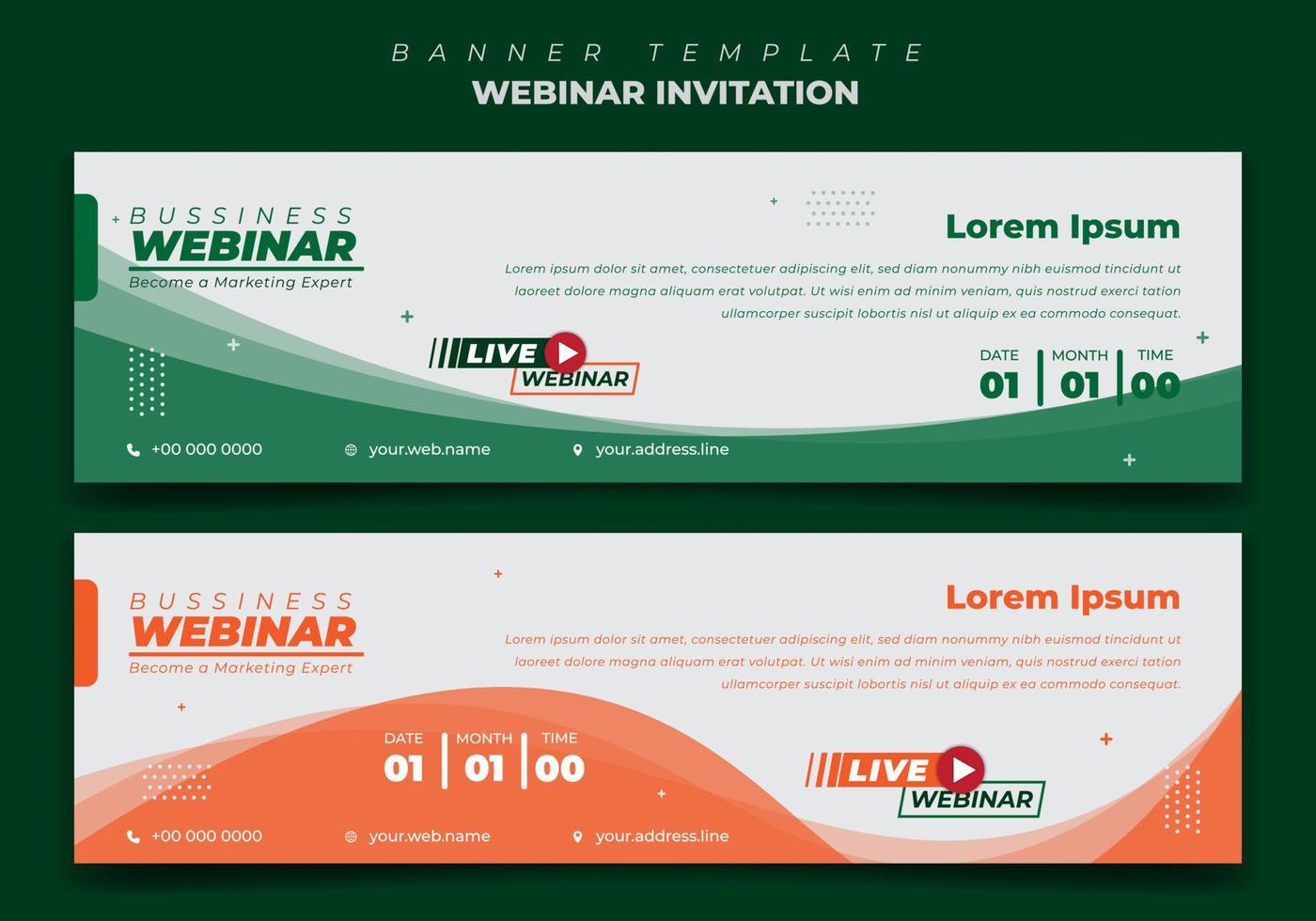 Web banner design with green and orange background for online advertisement design vector