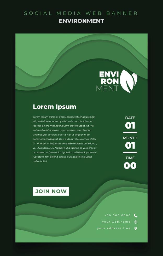 Poster template in portrait with green paper cut background for environment design vector