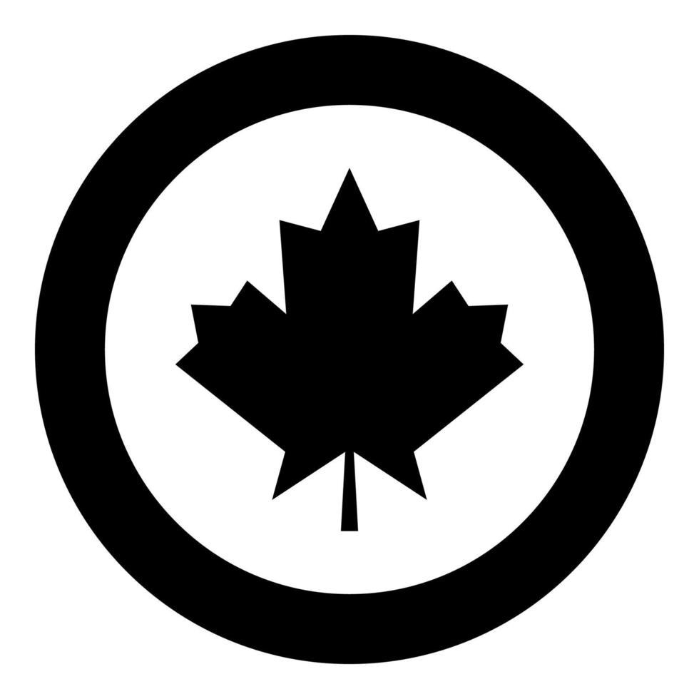 Maple leaf the black color icon in circle or round vector