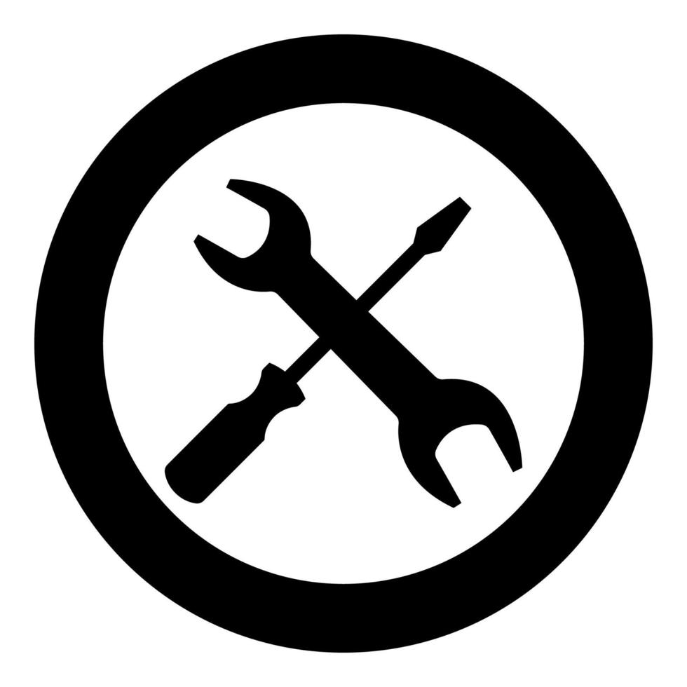 Screwdriver and wrench the black color icon in circle or round vector