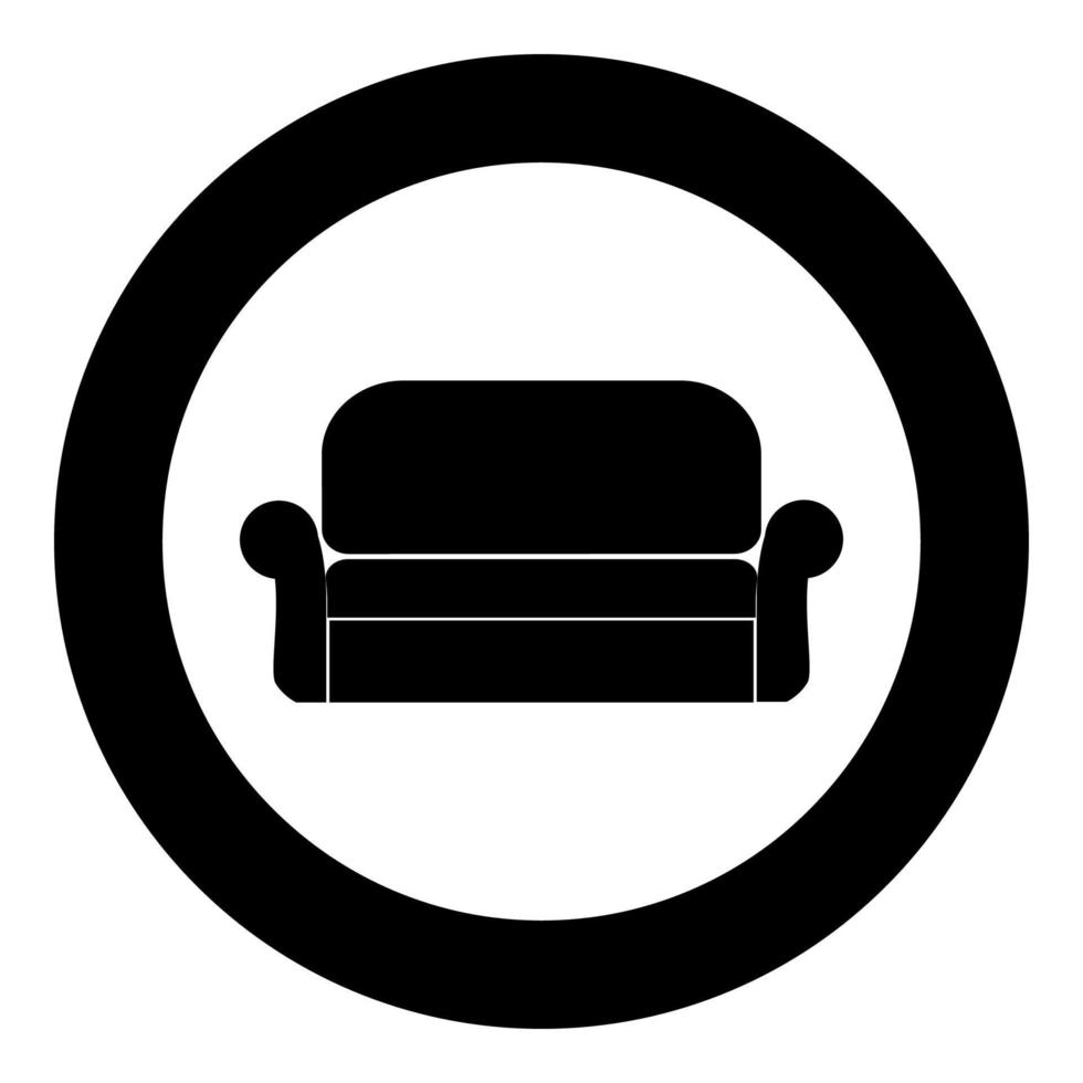 Sofa icon black color in circle vector