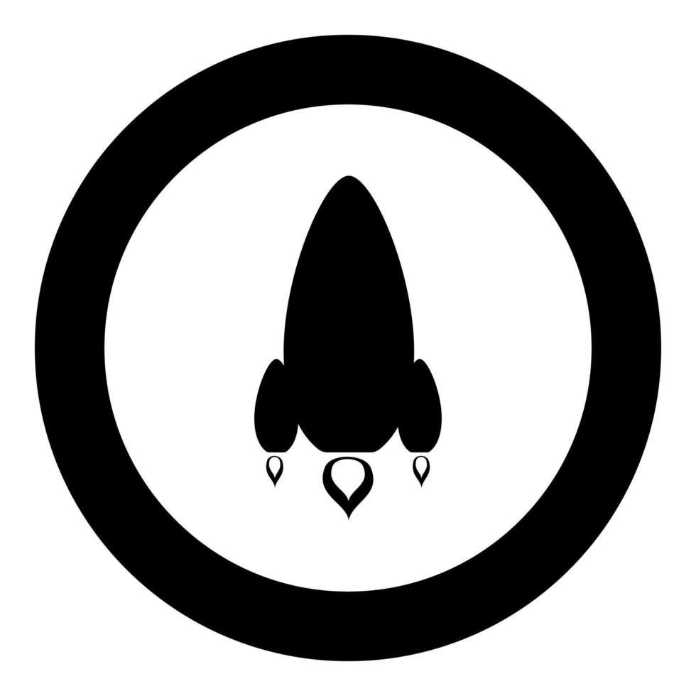 icono de cohete color negro en círculo vector