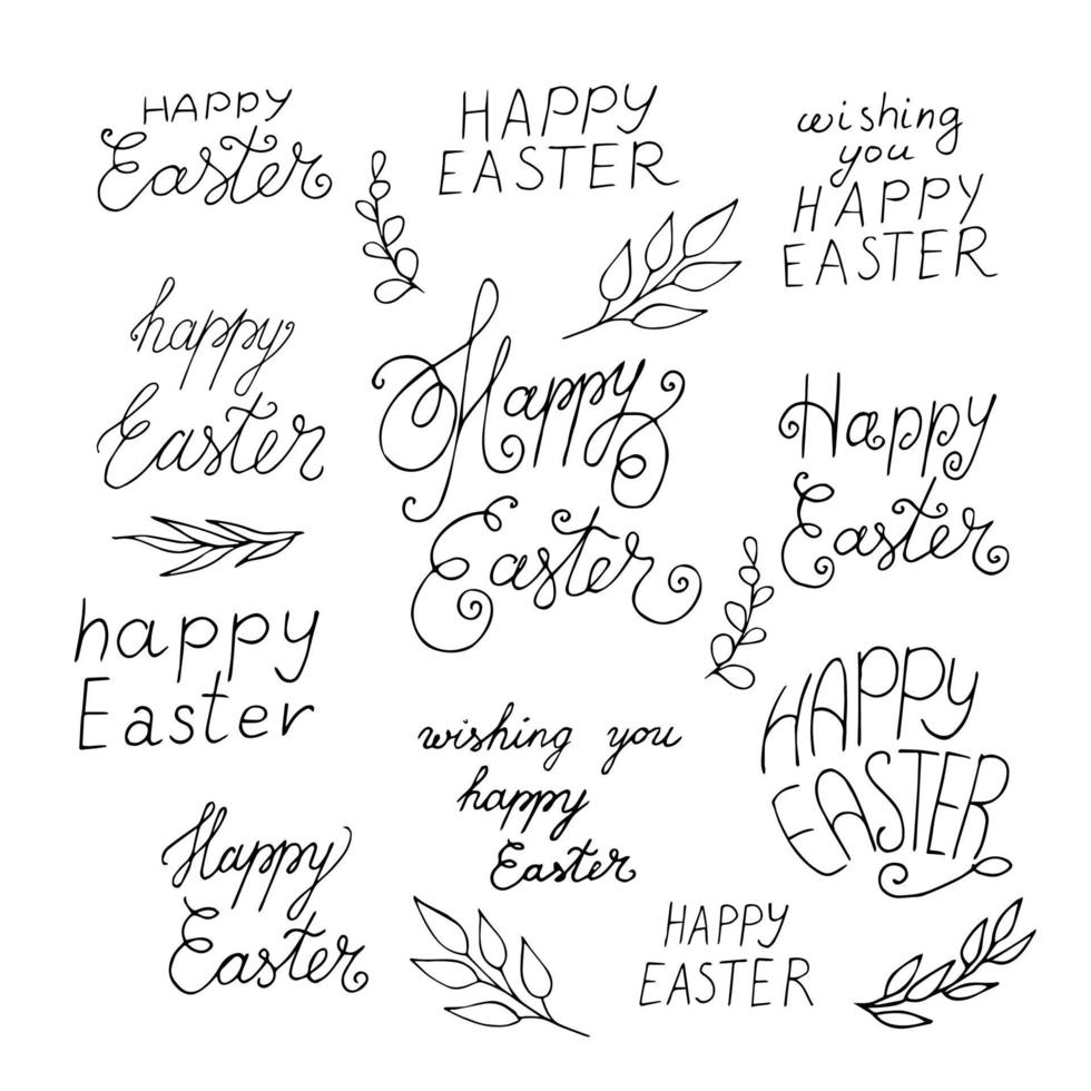 lack and white image with brunch and the inscription Happy Easter and wishing you Happy Easter vector