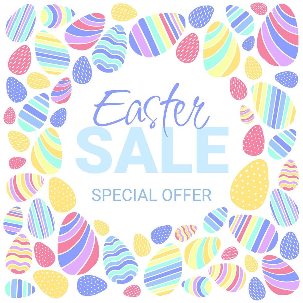 Easter Sale wreath with color Easter eggs on white background vector