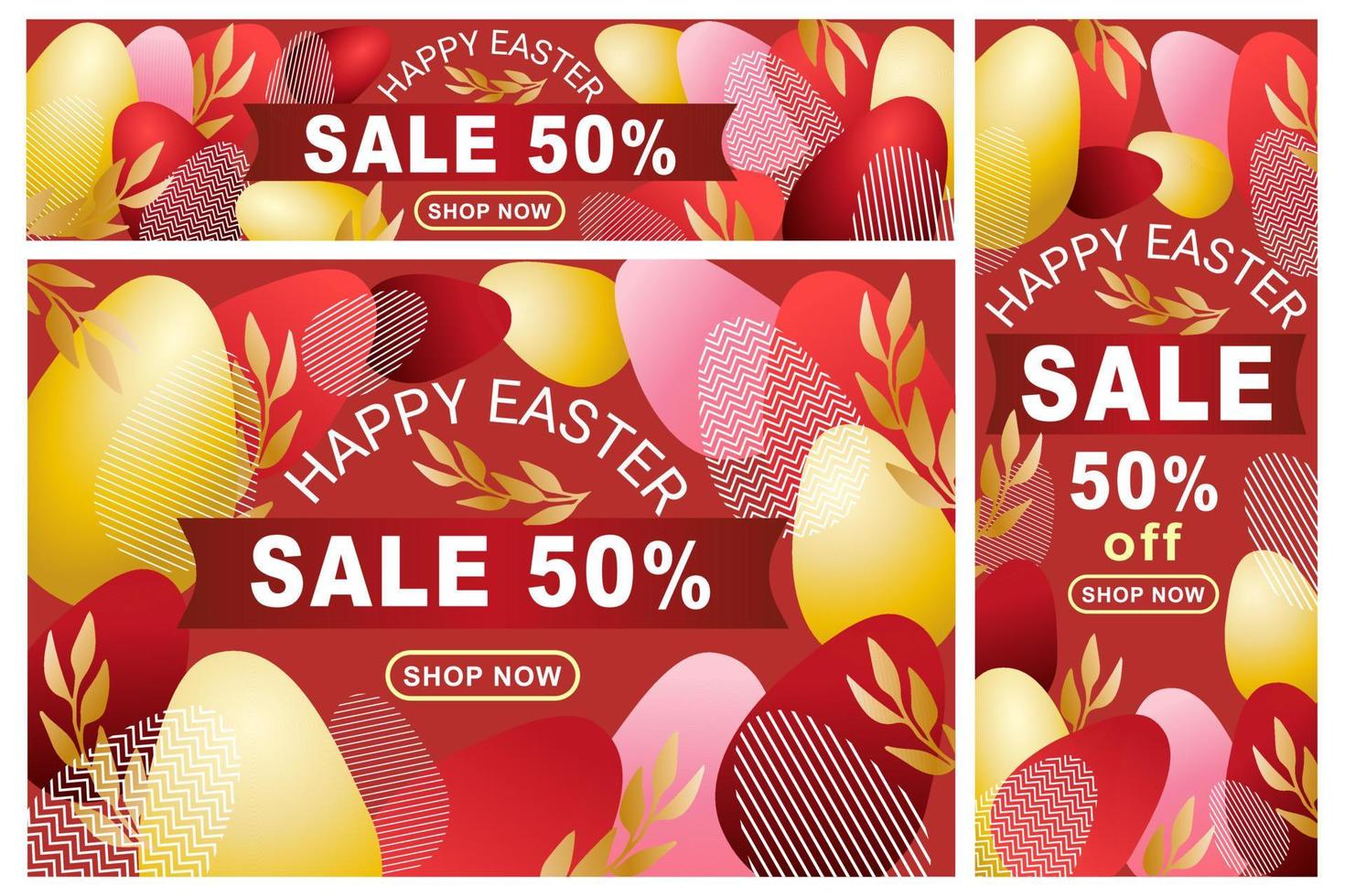 plantillas de carteles promocionales de venta de pascua con huevos de oro y rama vector