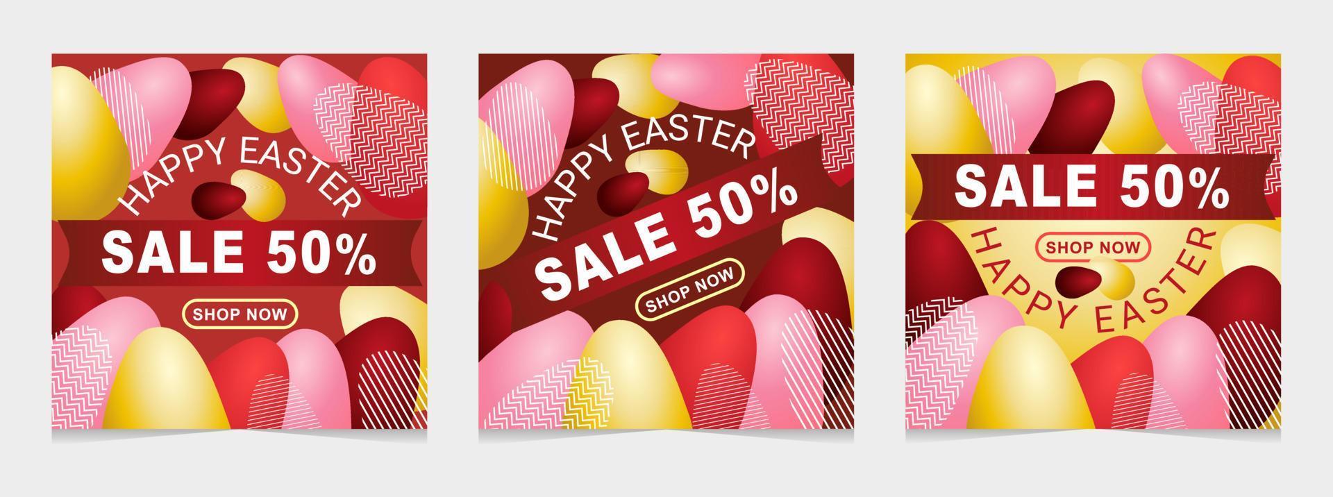 plantillas de banner promocional de venta de pascua con huevos de oro vector