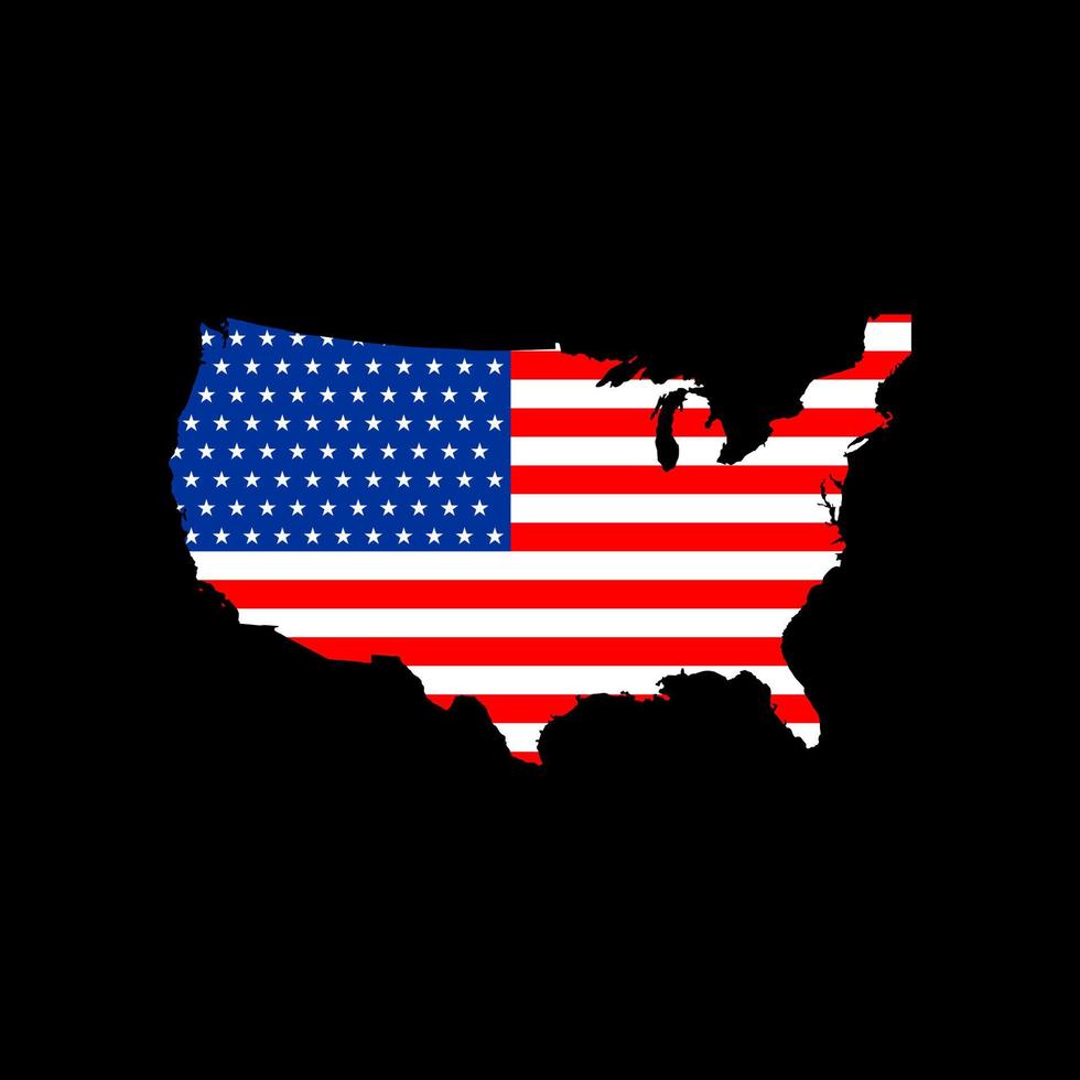 United State of America. USA map design. Map USA country map with flag vector design. Blank similar USA map isolated on black background. United States of America country design illustration.