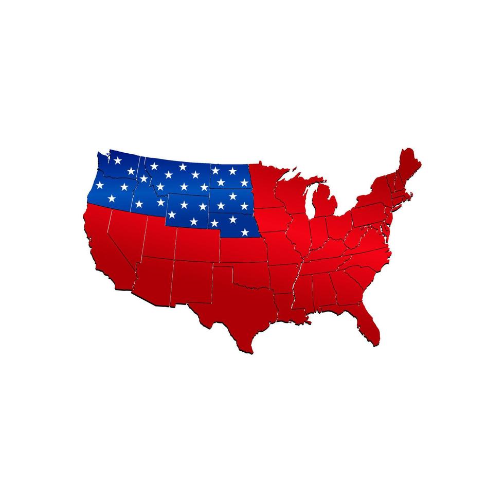 Estados Unidos de America. mapa de la bandera de estados unidos. mapa de diseño vectorial de mapa de país de estados unidos. mapa de estados unidos similar en blanco aislado sobre fondo blanco. ilustración de diseño de país de estados unidos de américa. vector