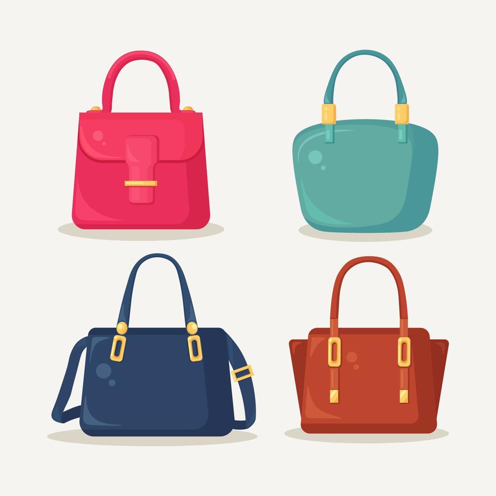 Feminine handbag for shopping, travel, vacation. Leather bag with handle isolated on white background. Beautiful casual collection of summer woman accessory. Vector flat design