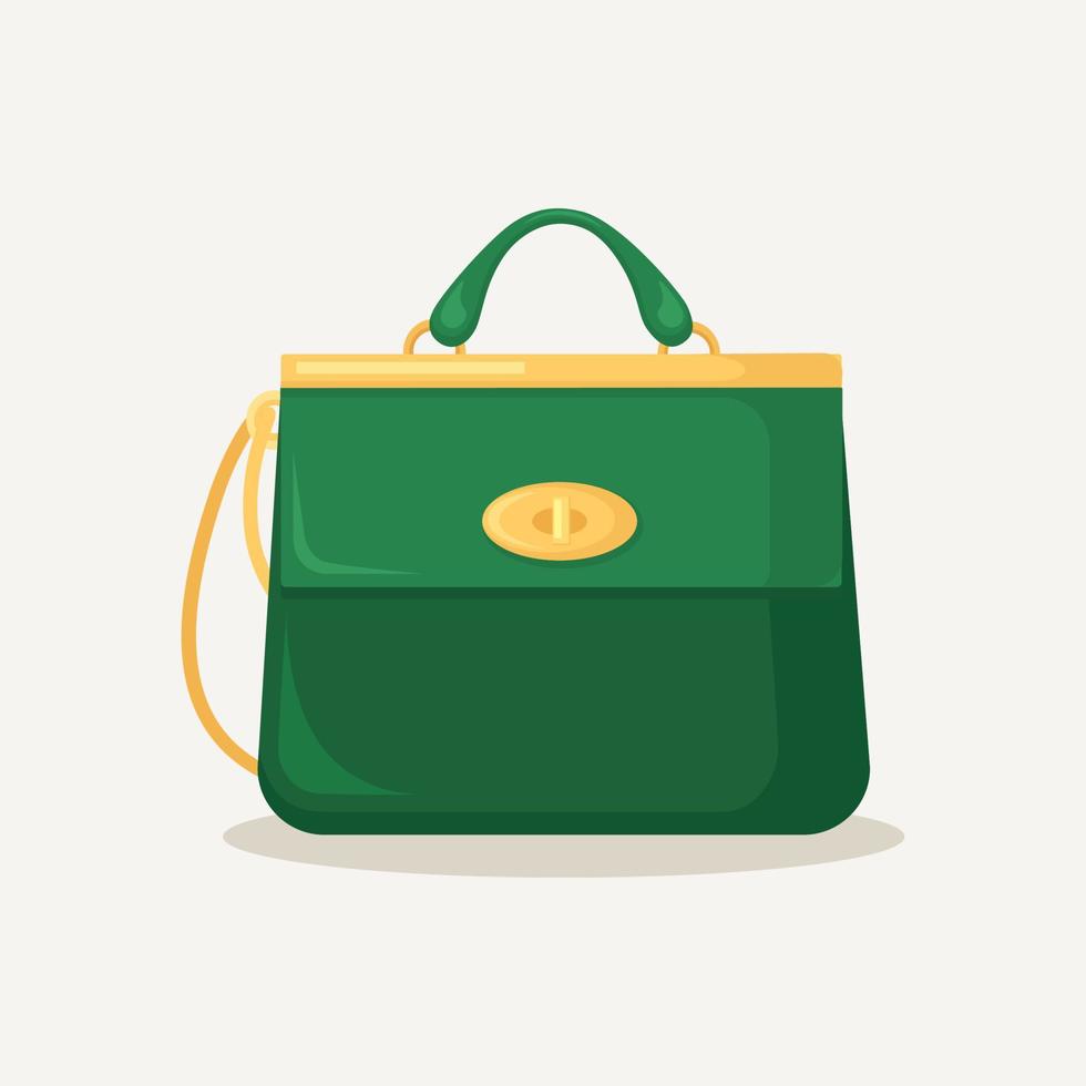 Feminine handbag for shopping, travel, vacation. Leather bag with handle on white background. Beautiful casual collection of summer woman accessory. Vector design