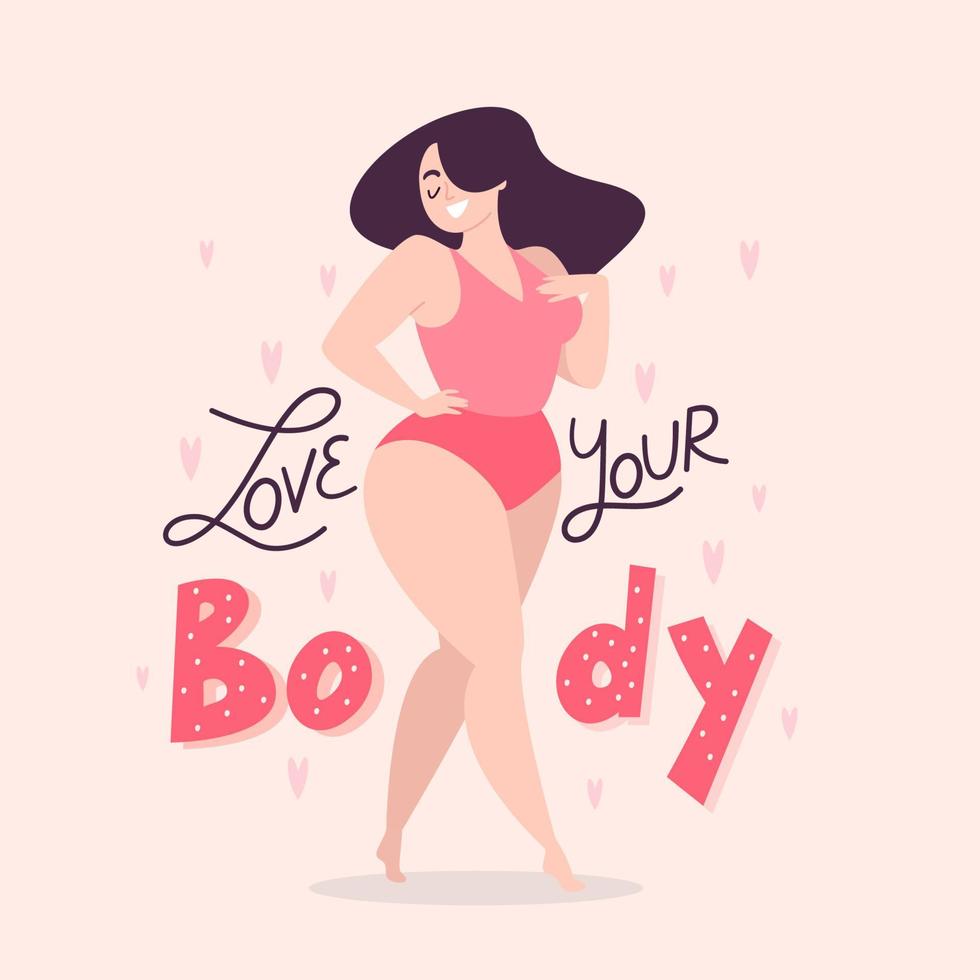 cuerpo positivo letras con mujer vector