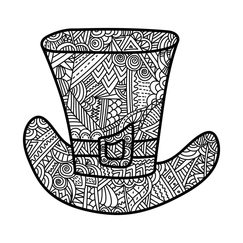 Patterned leprechaun hat, anti stress coloring page for St. Patrick's Day, headdress with ornate lines and curls vector