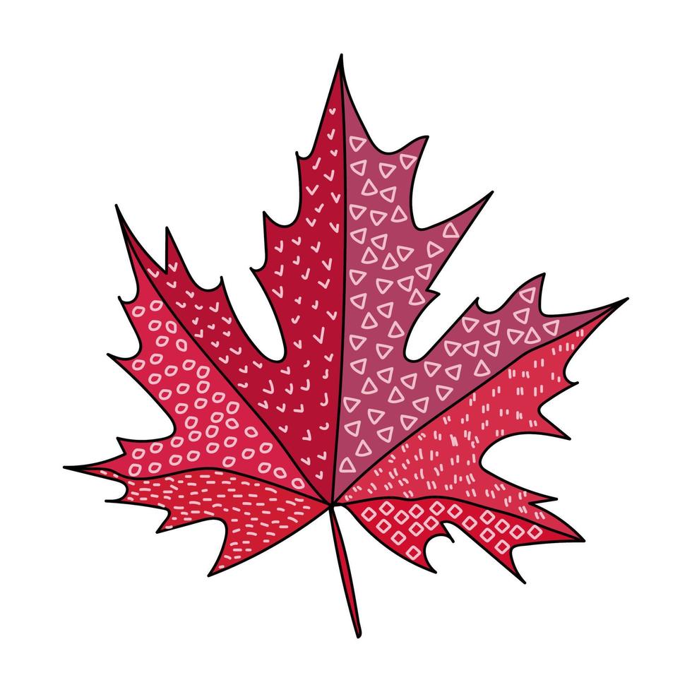 día de la hoja de arce, hoja de arce canadiense brillante con patrones simples, elemento simbólico decorativo vector