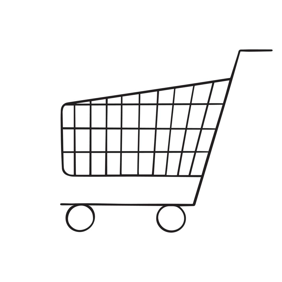 Hand drawn shopping cart doodle. Vector illustration isolated on white background.