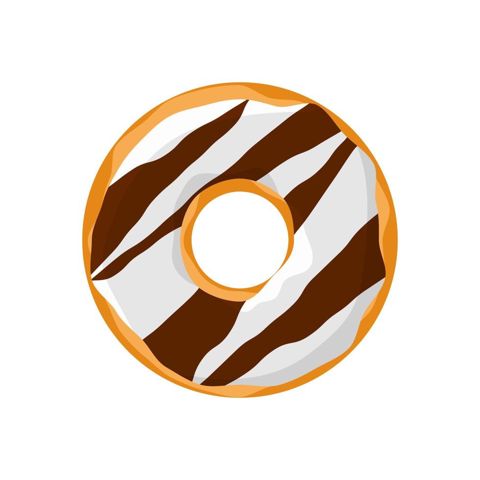 donut sabroso colorido dulce aislado sobre fondo blanco. vista superior de donut glaseado con chocolate y cremoso lechoso para la decoración de la cafetería de pasteles o el diseño del menú. ilustración vectorial eps plana vector