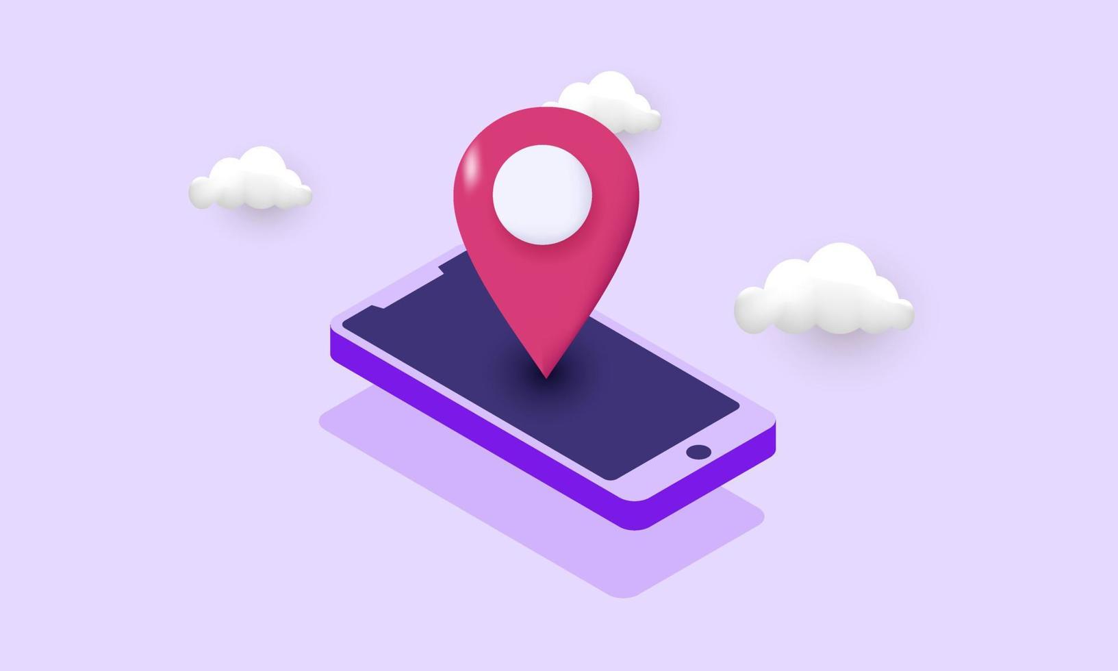 3d rendering smartphone location pin design icon on screen vector