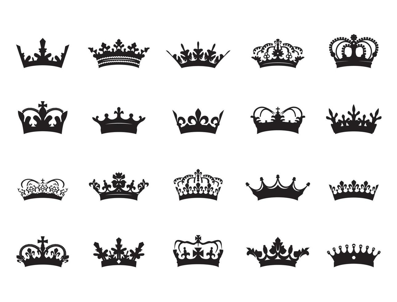 HERALDIC CROWN COLLECTION. Big set of icons. Vector graphic.