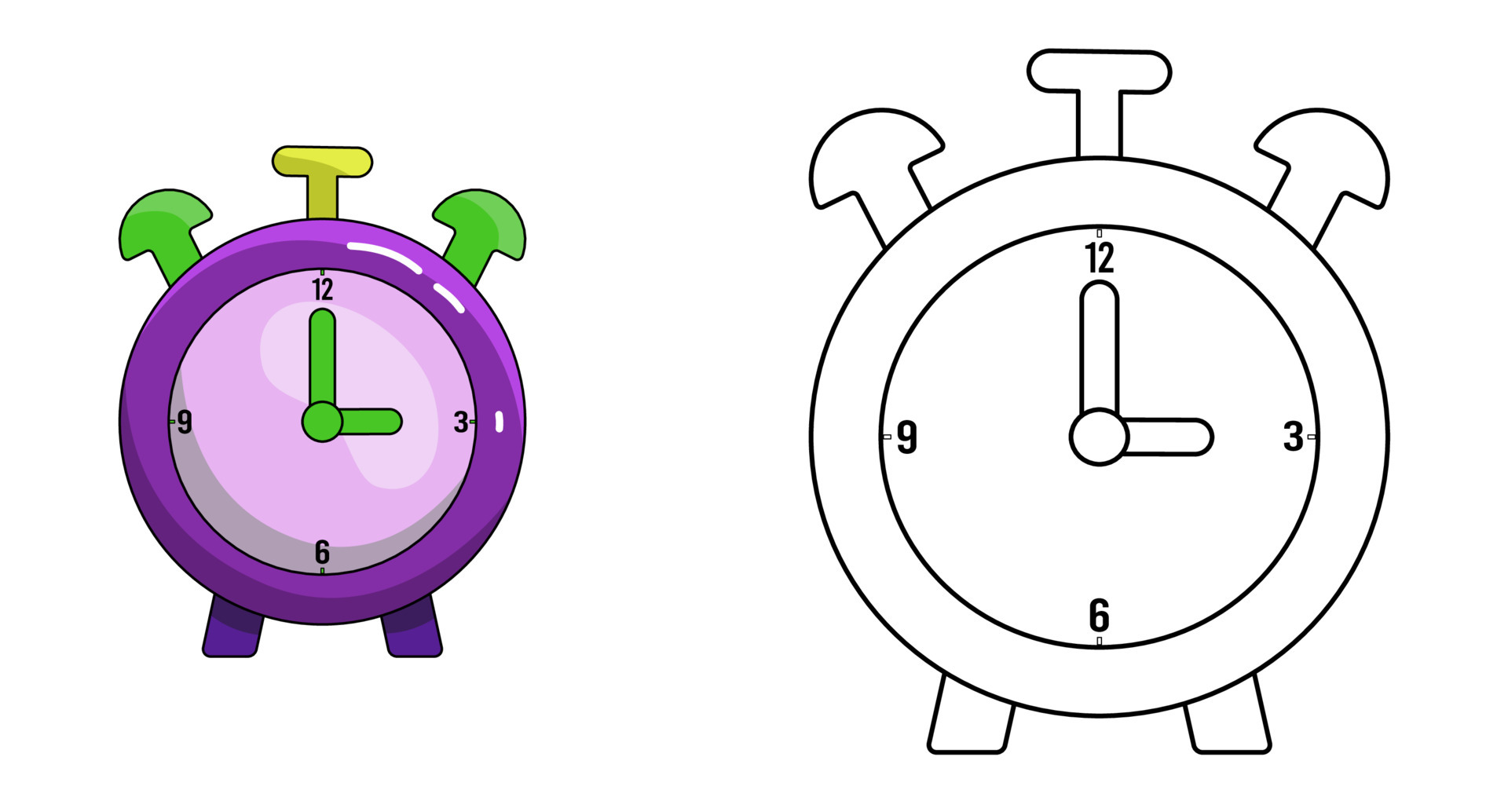 Coloring book. Cartoon clipart alarm clock for kids activity colouring  pages. Vector illustration 6999492 Vector Art at Vecteezy