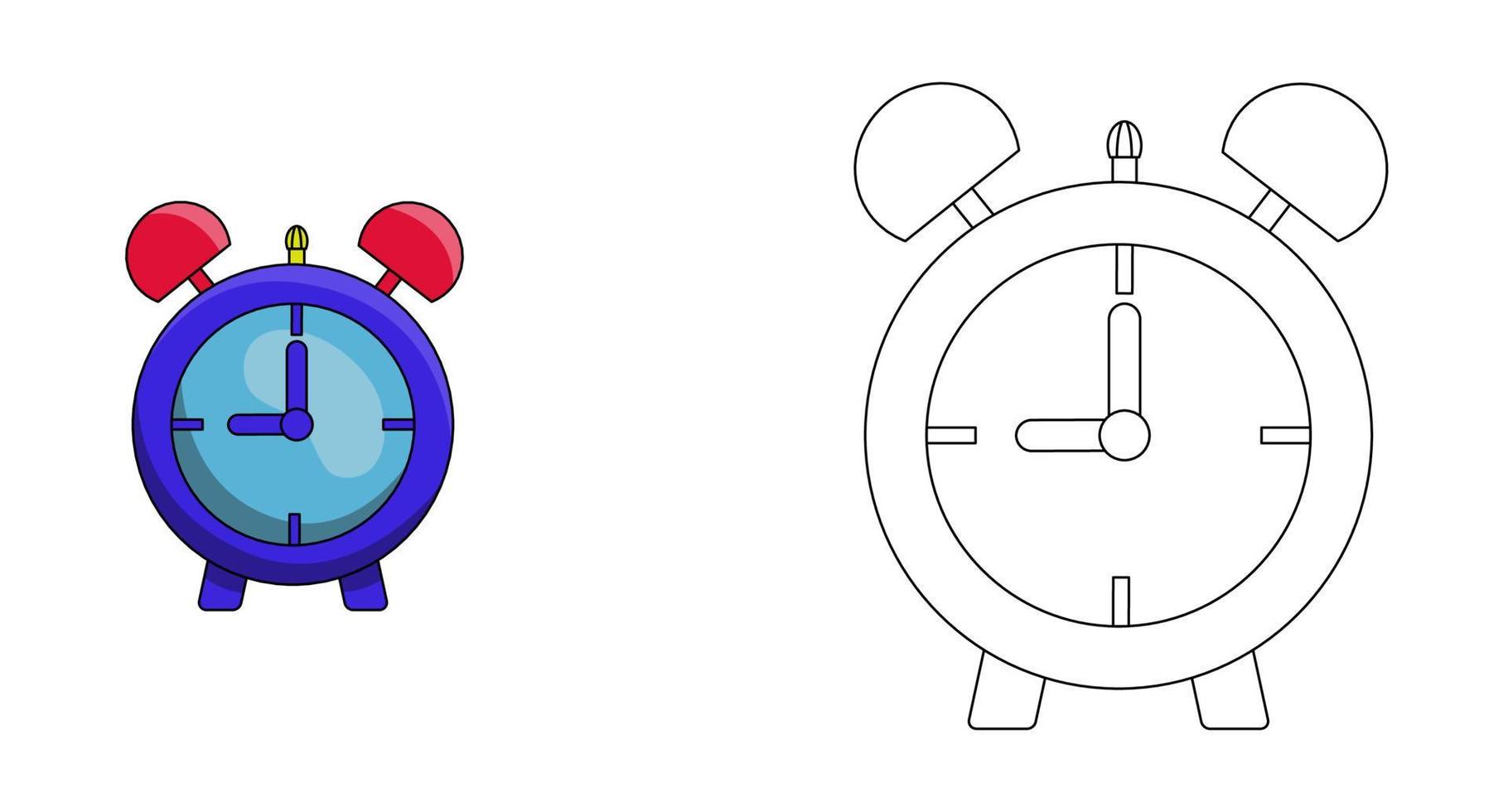 Coloring book. Cartoon clipart alarm clock for kids activity colouring pages. Vector illustration