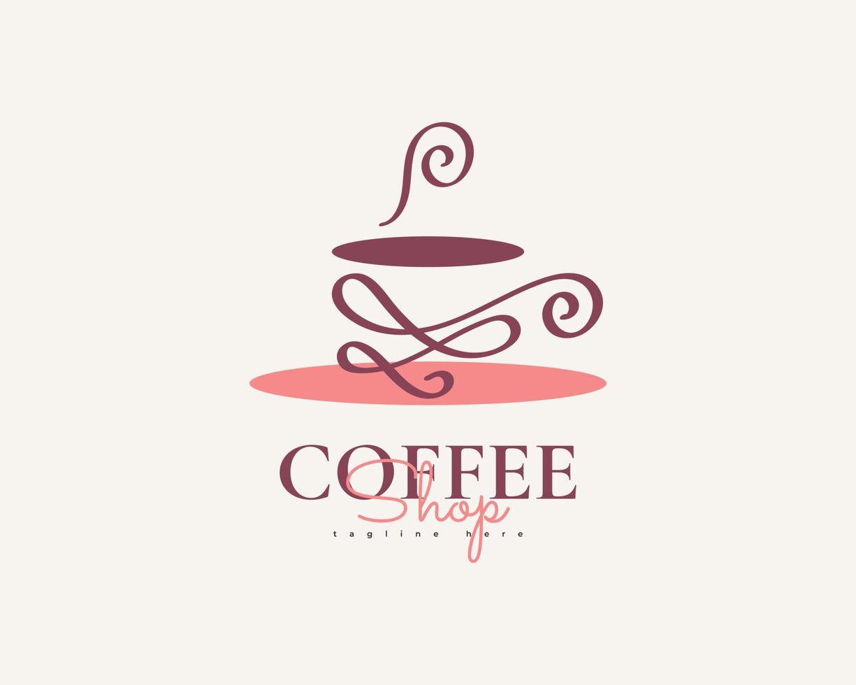 Elegant and Minimalist Coffee Shop Logo Design. Cafe Logo or Brand with Line Style vector