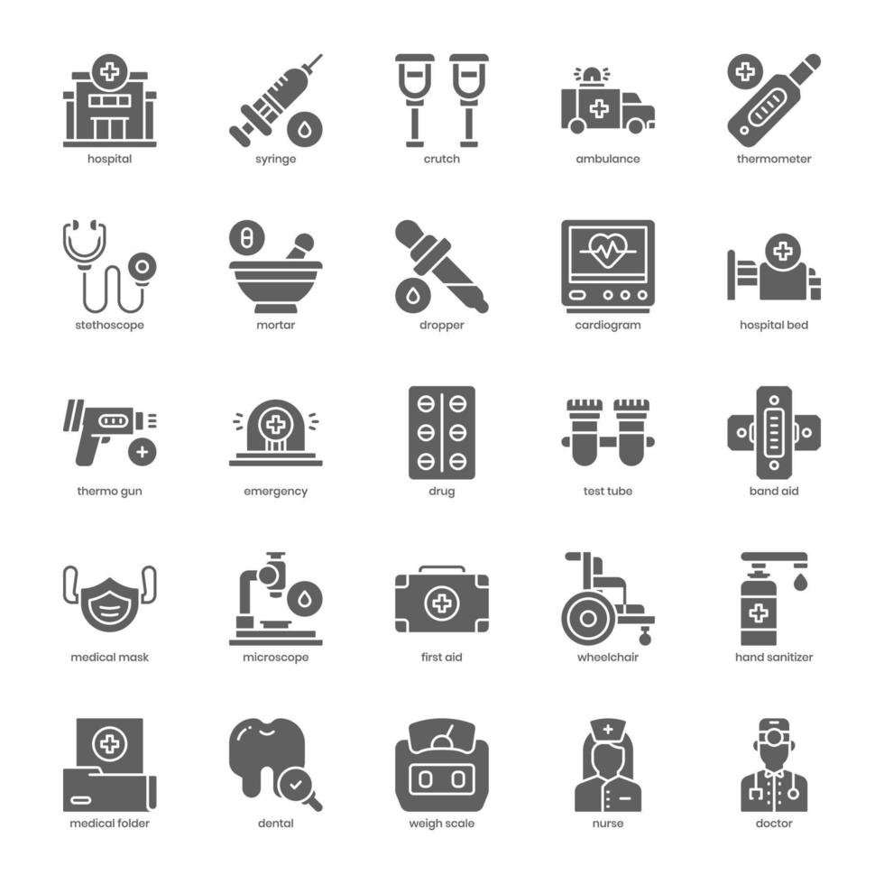 paquete de iconos de hospital para el diseño de su sitio web, logotipo, aplicación, ui. diseño de glifo de icono de hospital. ilustración de gráficos vectoriales y trazo editable. vector