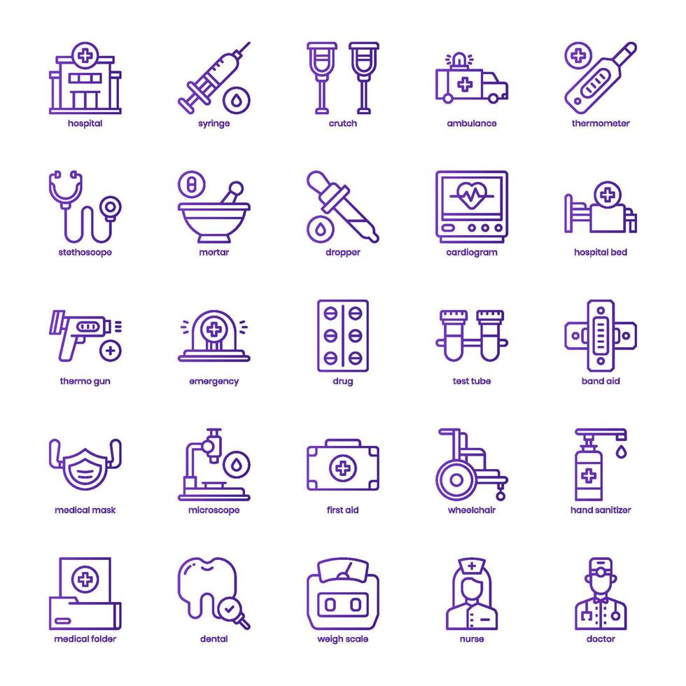 paquete de iconos de hospital para el diseño de su sitio web, logotipo, aplicación, ui. diseño de gradiente de línea básica de icono de hospital. ilustración de gráficos vectoriales y trazo editable. vector