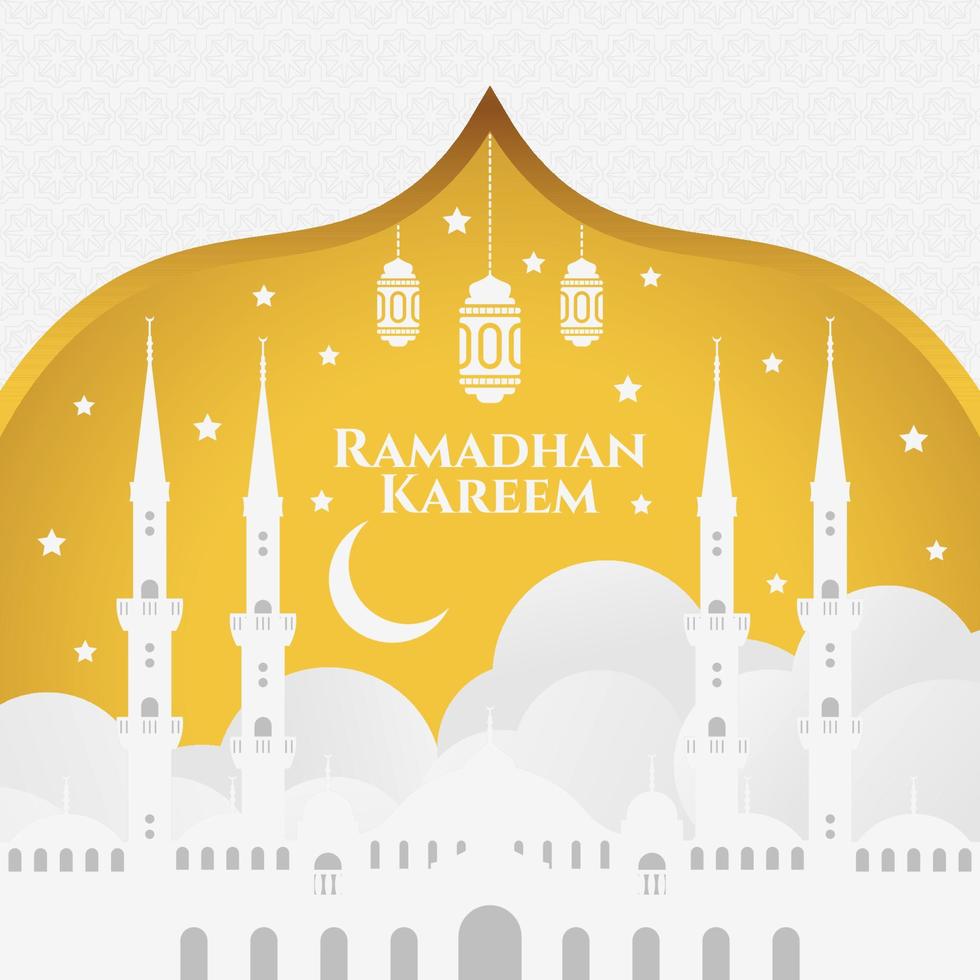 Mosque with lantern and moon on green abstract background for ramadan kareem, suitable for gretting card, ramadan celebration vector