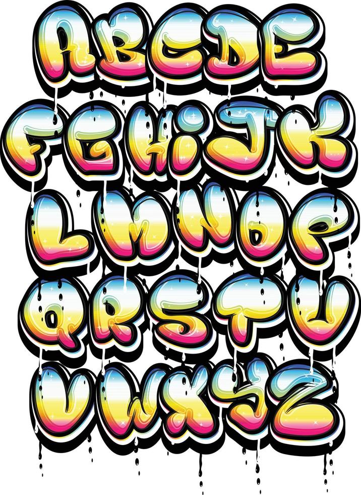 Bubble Graffiti dripping alphabets vector