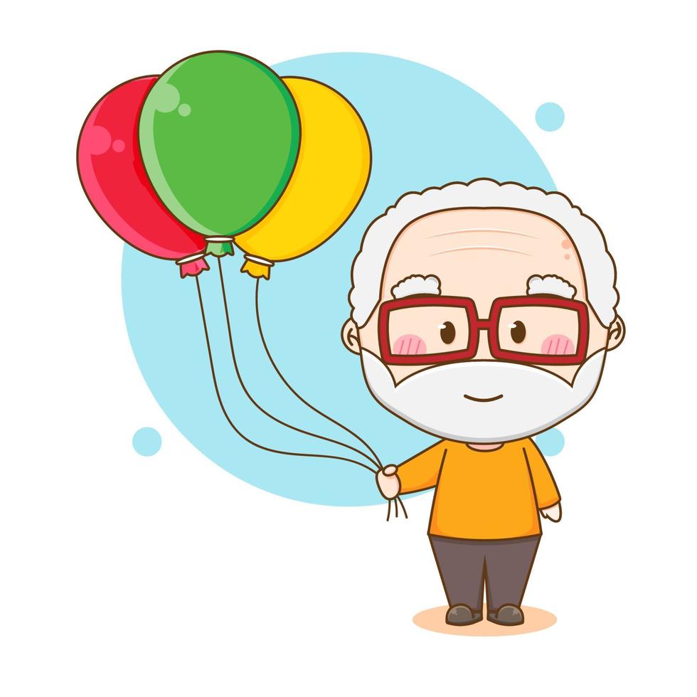 lindo abuelo con personaje de dibujos animados de globo vector