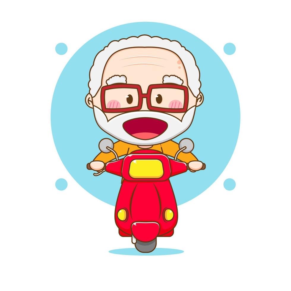 lindo abuelo montando motocicleta personaje de dibujos animados vector