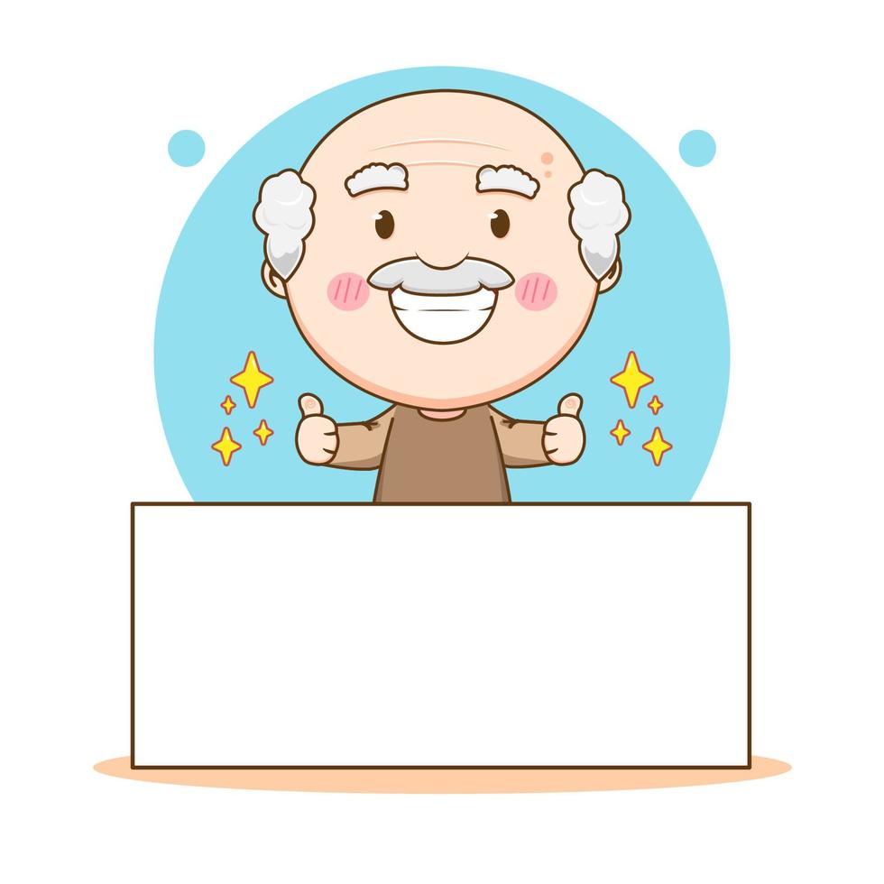 Cute grand father showing thumb up with empty board cartoon character vector