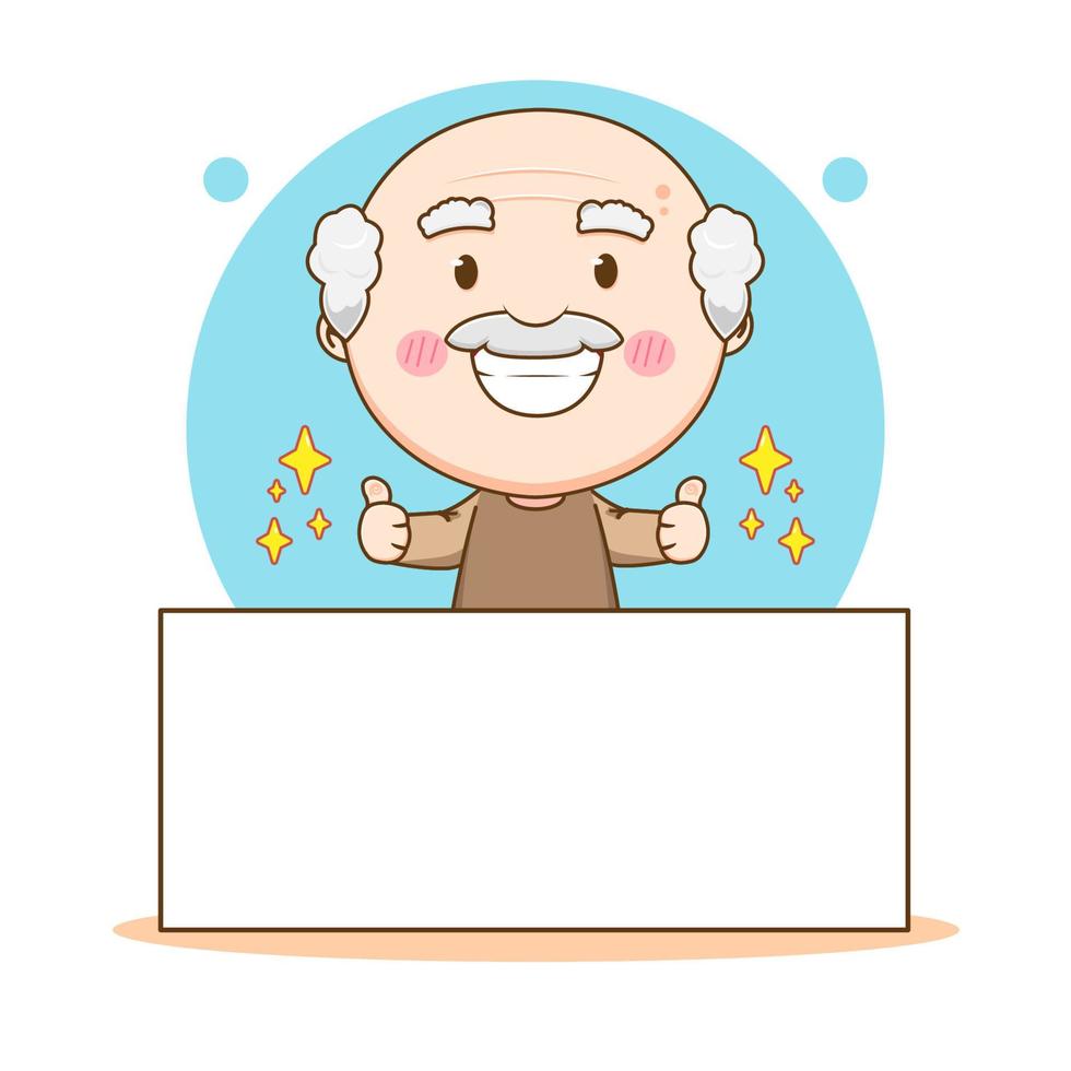 Cute grand father showing thumb up with empty board cartoon character vector