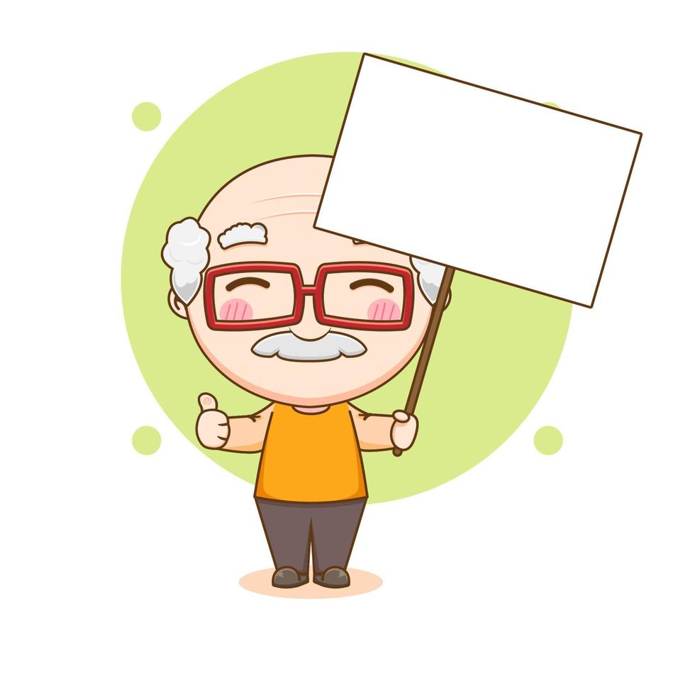 Cute grand father showing thumb up with empty board cartoon character vector