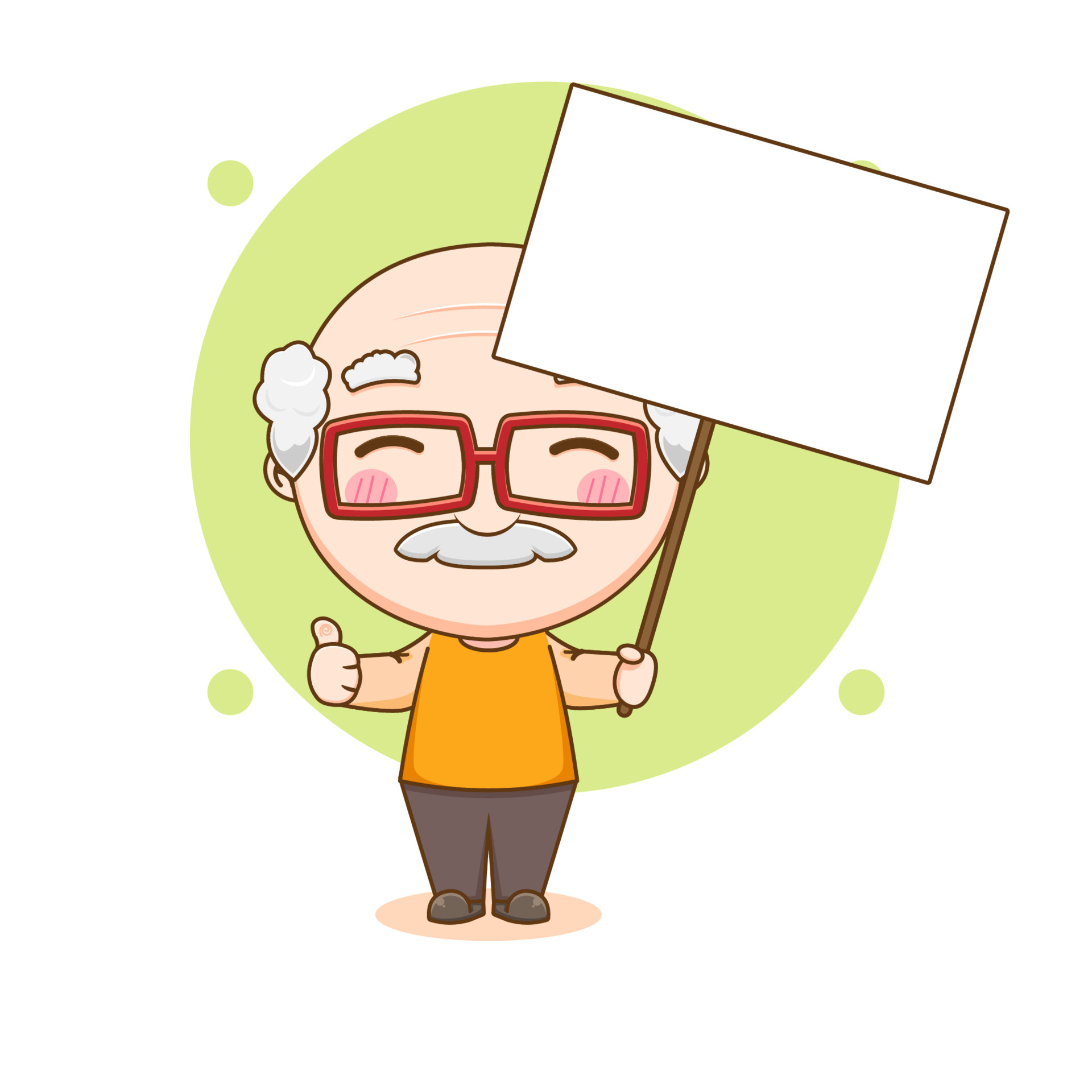Cute grand father showing thumb up with empty board cartoon character  6999707 Vector Art at Vecteezy