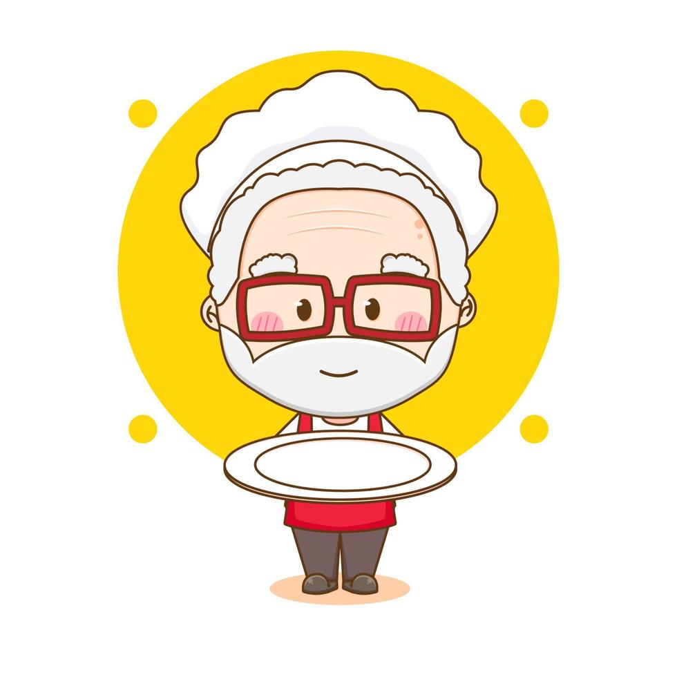 Cute chef grandfather holding empty plate cartoon character 6999711 Vector  Art at Vecteezy