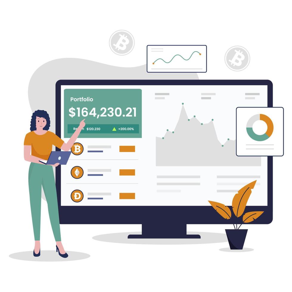 Crypto portfolio illustration design concept vector