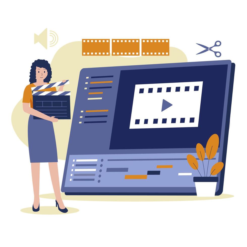 Flat vector illustration of video editing concept