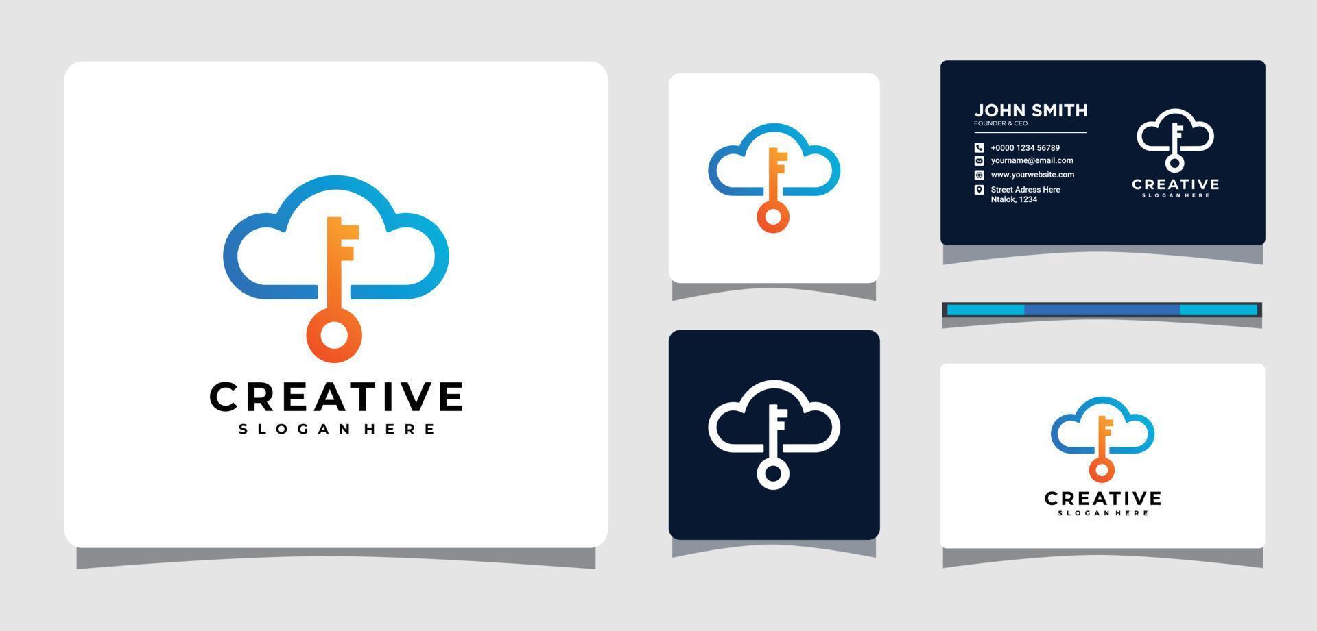 plantilla de logotipo de nube y clave con inspiración para el diseño de tarjetas de visita vector